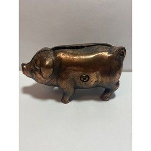 Vintage Cast Iron Brushed Bronze Wash Pig Piggy Penny Coin Bank SOUVENIR Piglet